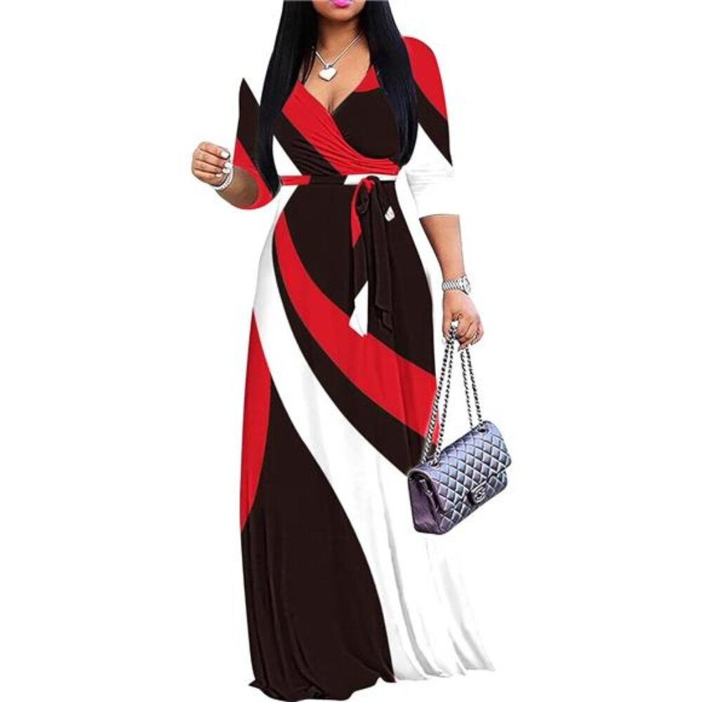 FANDEE Plus Size Maxi Dress for Women Casual Summer Sundress V-Neck 3/4 Sleeve